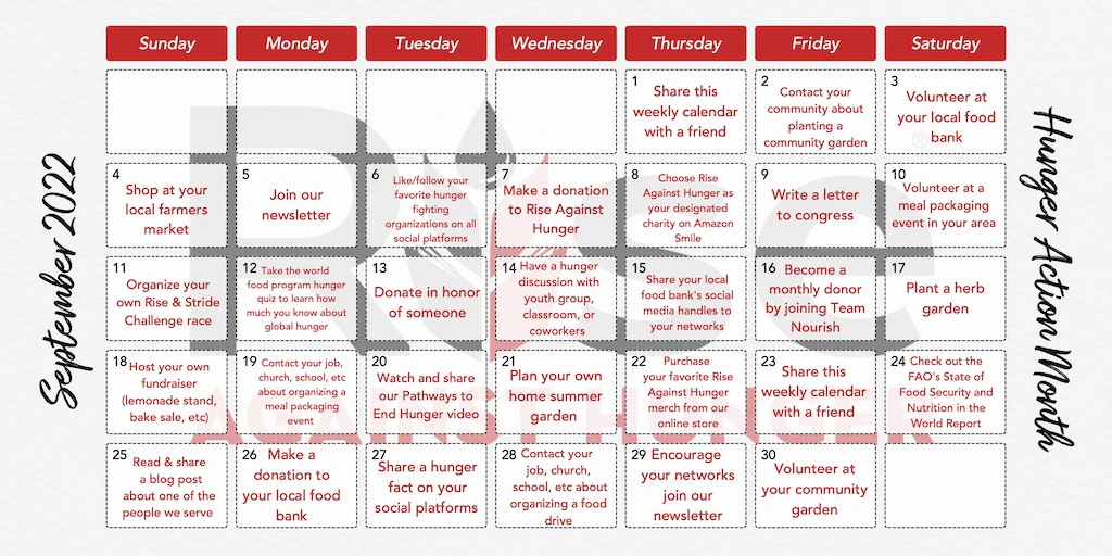 30 Ways You Can Help End World Hunger for Hunger Action Month - Rise  Against Hunger